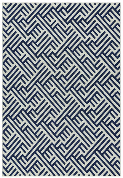 Blue and White Linear design outdoor rug also known as Antibes by Asiatic