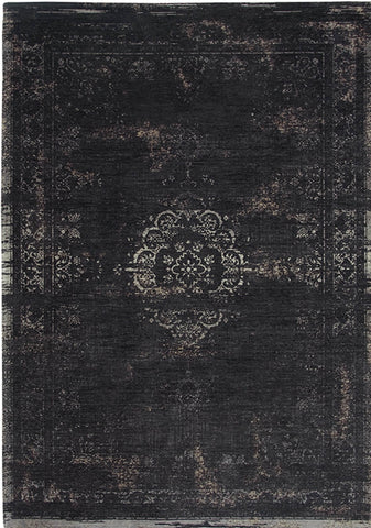 A Truly Vintage look Medallion flatweave rug in Black from the Fading World collection by Louis De Poortere